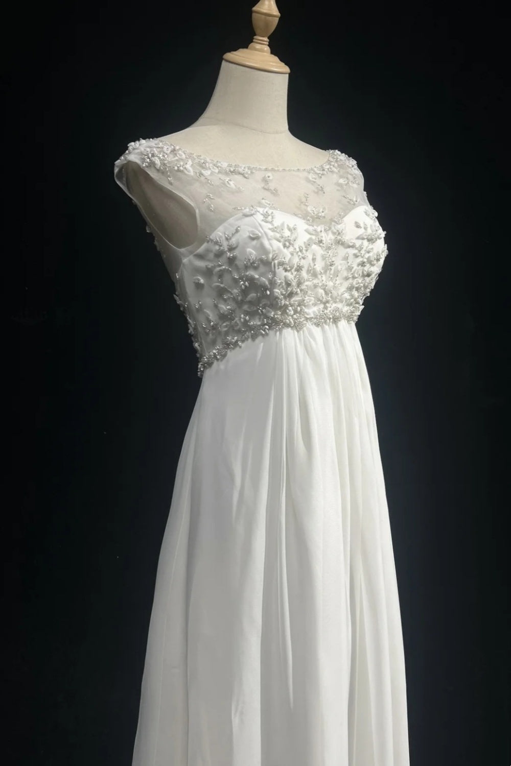 girlhomeshops-White Vintage Beaded Long Tulle Gown/Wedding Dress gh6244