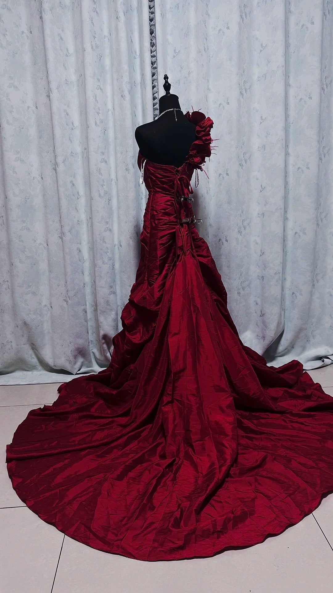 Burgundy Retro Elegant Long Evening Gown gh7083
