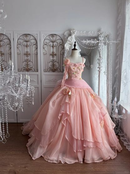 Light Pink Spaghetti Straps Waist-Cinched Voluminous Skirt Princess Prom Gown, Evening Gown & Bridal Wedding Gown gh7347