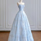 Girlhomeshops--Light blue organza fairy long floor-length tulle prom dress wedding dress gh5487