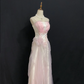 Blush Pink Spaghetti Strap Long Elegant Romantic Wedding Dress, Fitted Waist & Slim Fit gh8316