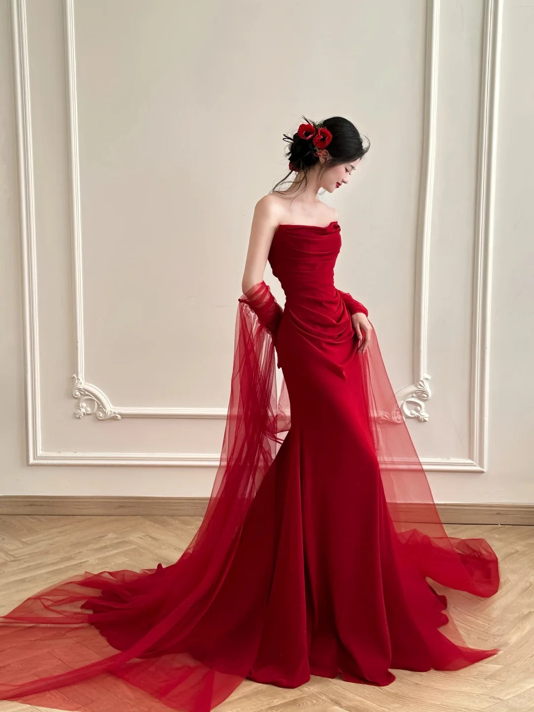 Robe de soirée élégante et simple, longue et en satin bordeaux, longueur au sol, robe de bal, gh4361