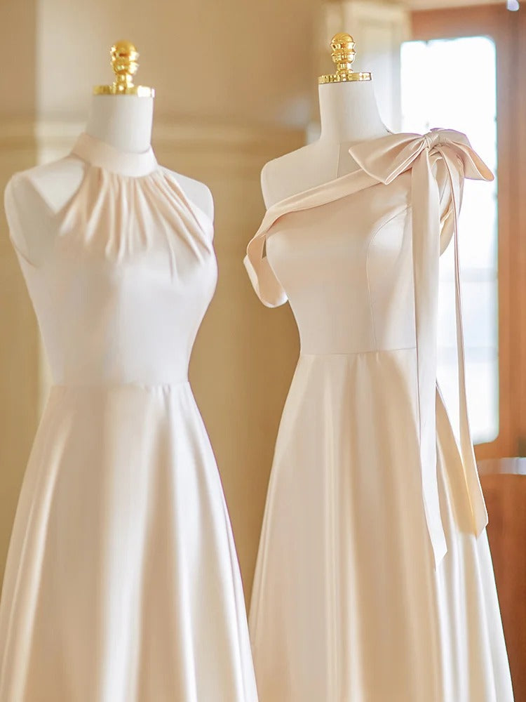 Champagner Farbe Sanfte Elegante Mode Retro Lange Satin Ballkleid Abendkleid Hochzeit Gast Party Kleid Brautjungfer Kleid Prom Kleid gh3994