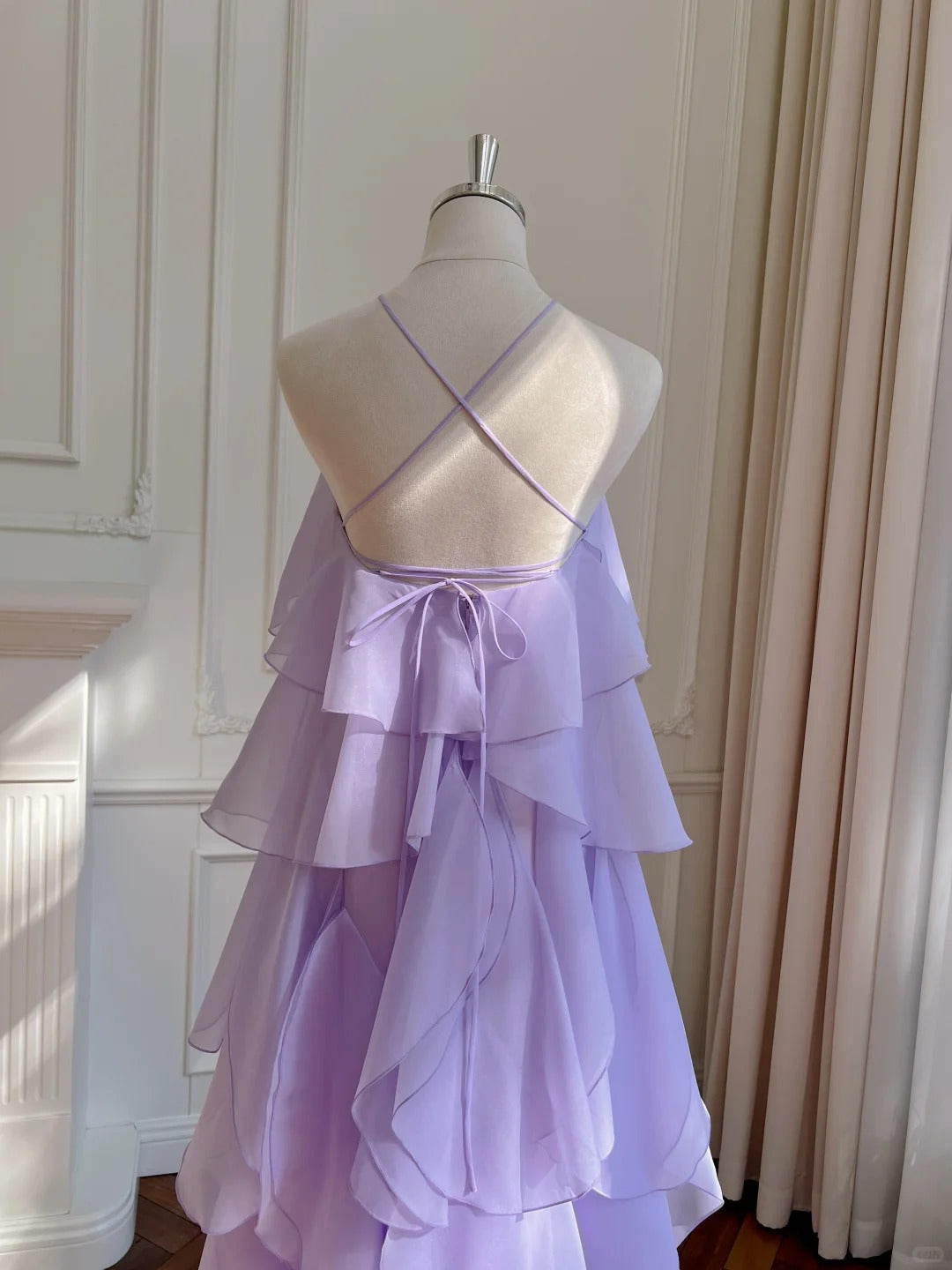Purple romantic lace long suspender chiffon dress Holiday Dress gh6793