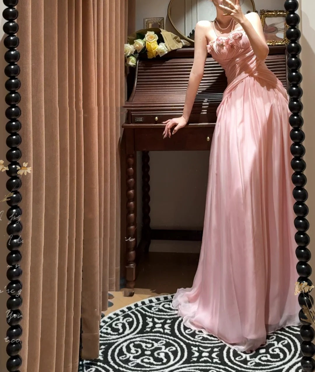 Robe de bal longue en tulle rose à fleurs, élégante, robe de soirée, robe de demoiselle d'honneur, gh4461