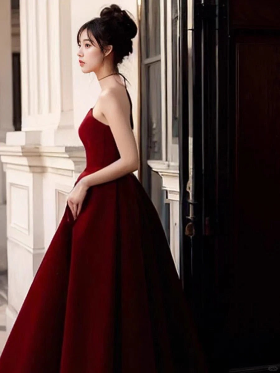 Schönes, charmantes, rotes, modisches, schlichtes, elegantes, langes, bodenlanges Satin-Ballkleid, Abendkleid, Ballkleid gh3725