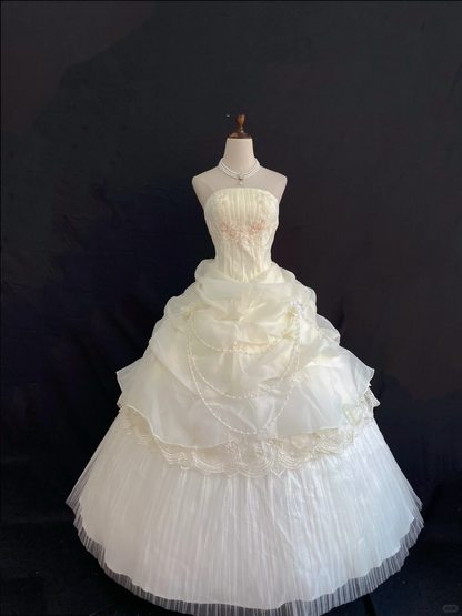 Light Apricot Strapless Romantic Gown, Cinched Waist, Voluminous Princess Skirt, Wedding Dress & Bridal Gown gh8220