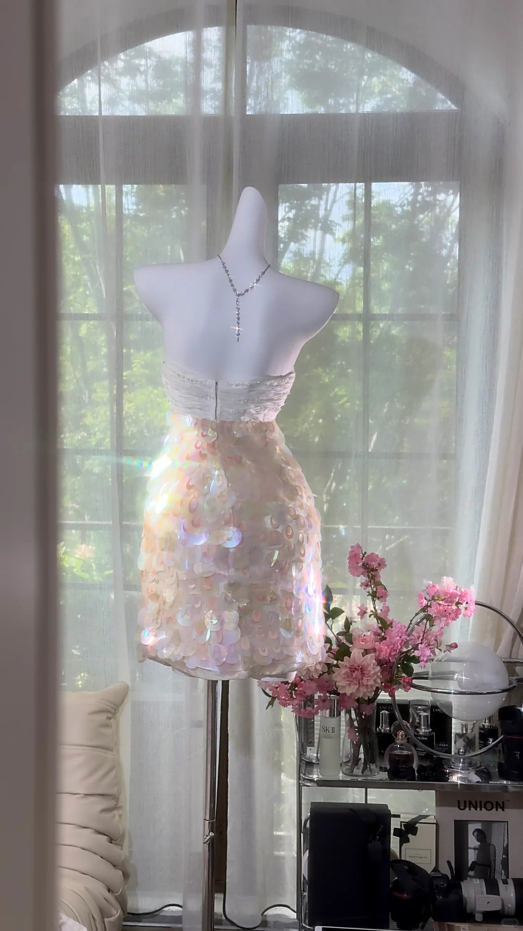 Robe de soirée courte à paillettes roses scintillantes, robe de soirée, robe de rendez-vous, gh4879