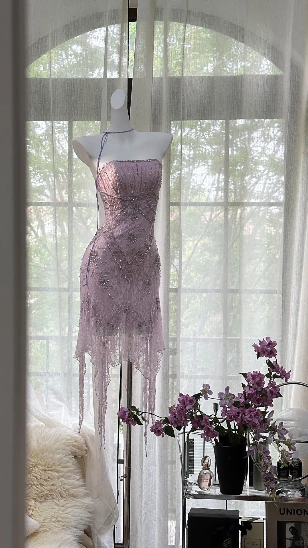 Lila, wunderschön, exquisite Perlenspitze, langes Chiffon-Heimkehrkleid, Ballkleid, Abendkleid, Hochzeitspartykleid, Abschlussballkleid, Datumskleid, gh3988