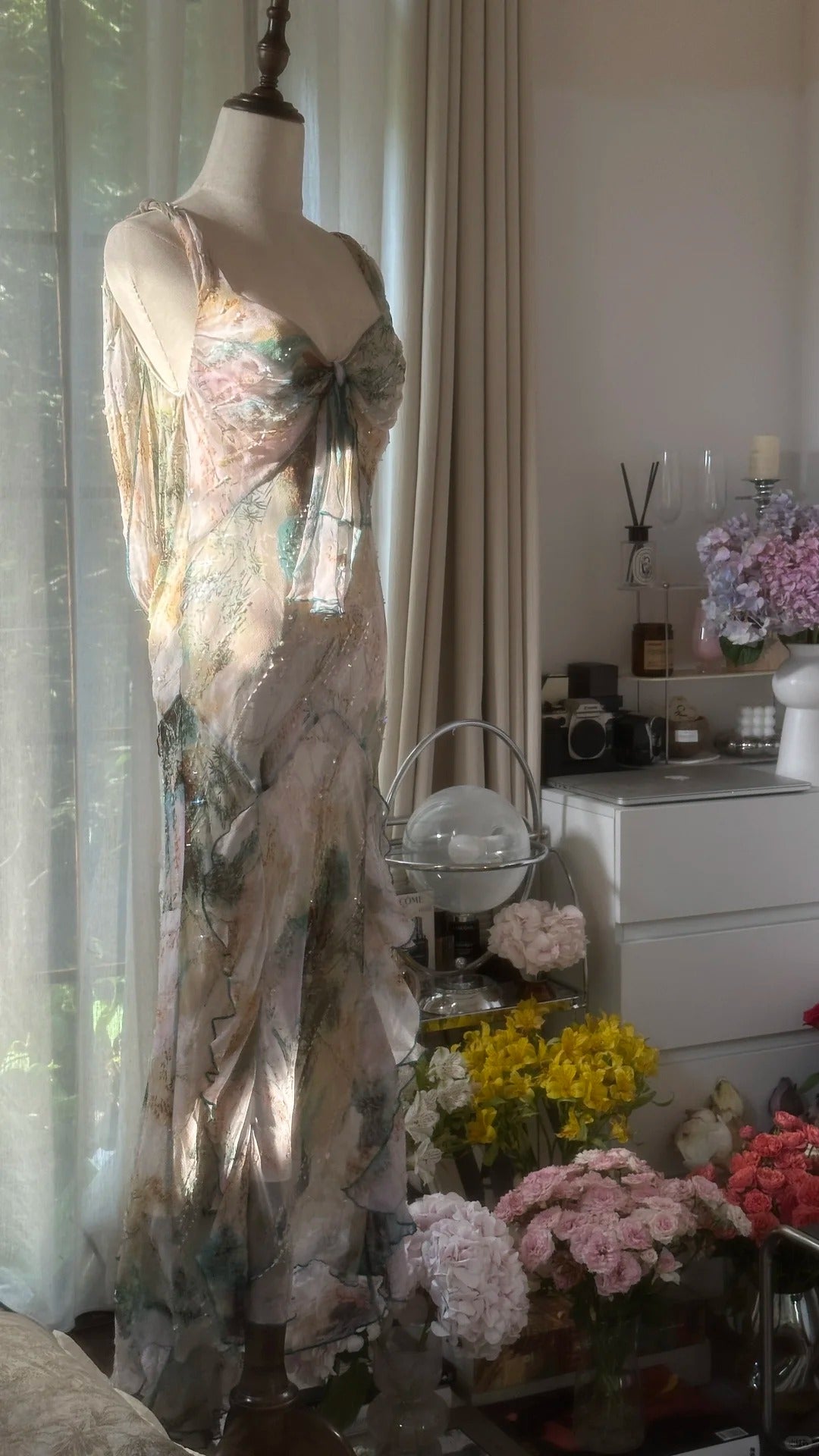 Robe de soirée longue et élégante en mousseline de soie, avec perles de fée, gh4752
