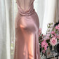 Robe de soirée longue en satin rose, élégante et romantique, sexy, gh4401
