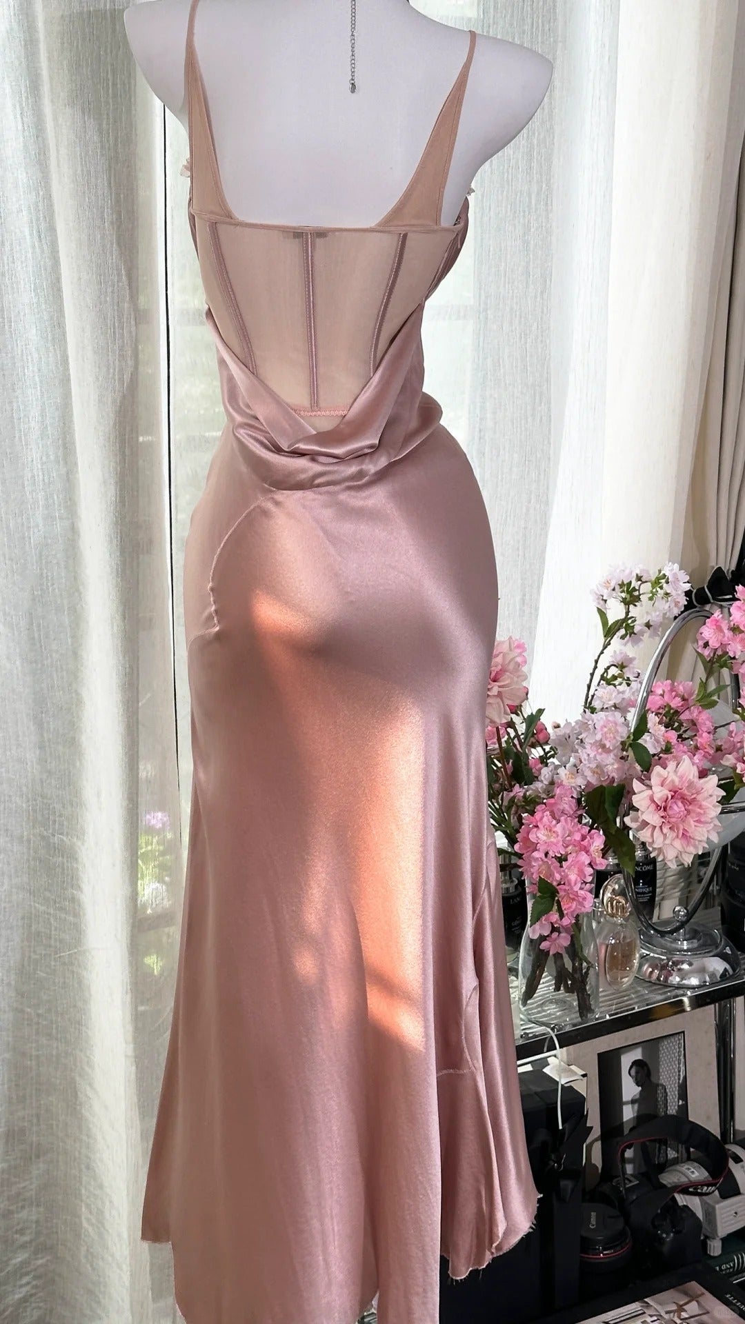 Robe de soirée longue en satin rose, élégante et romantique, sexy, gh4401