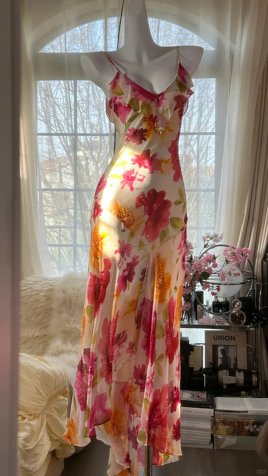 Colorful Romantic Floral Elegant Fashion Exquisite Beaded Long Chiffon Ball Dress Evening Dress Party Dress Valentine's Day Date Dress Wedding Guest Dress gh4007