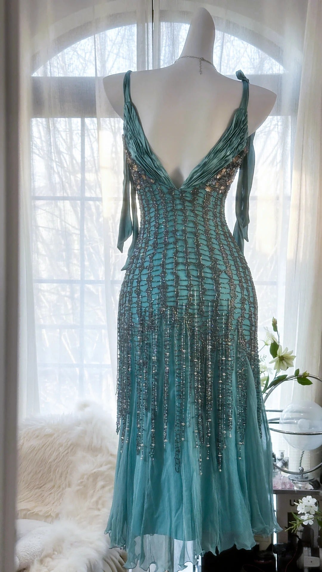 Grün Luxus Wunderschöne Retro Mode Exquisite Quaste Perlen Midi-Länge Chiffon Ballkleid Geburtstag Party Kleid Abendkleid Ballkleid gh3973