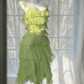 ✨Robe à sequins vert citron à volants - Robe de soirée asymétrique à bretelles fines gh6941