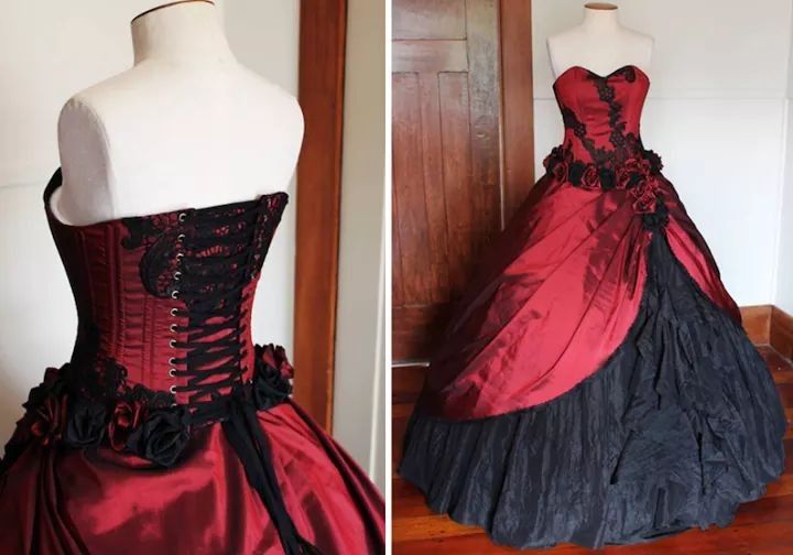 Burgundy Vintage Delicate Floral Applique Long Satin Tulle Ball Gown Evening Dress gh3210