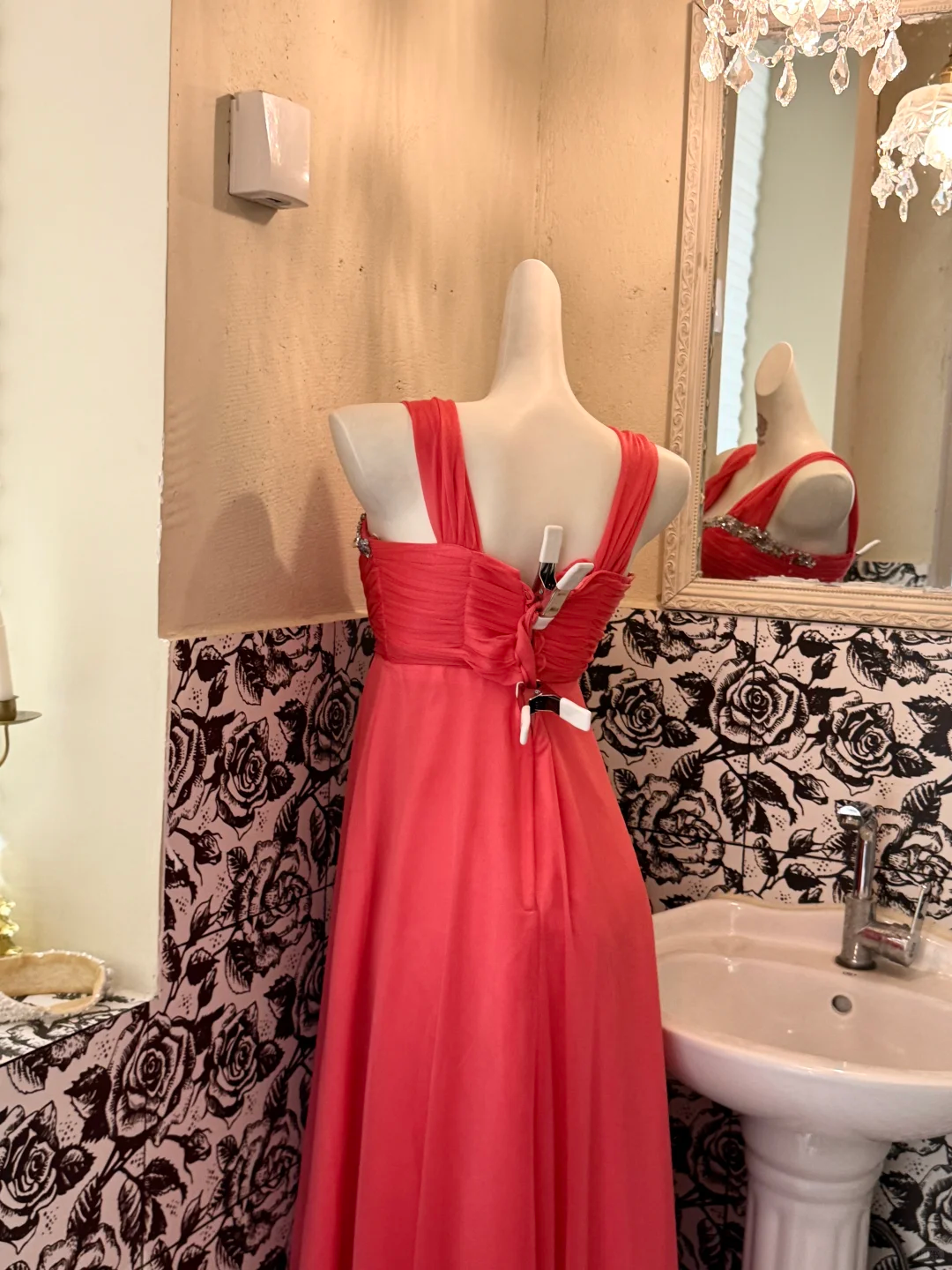 Pink Spaghetti Strap High Waist Silver Embellished Sexy Elegant Romantic Dress, Wedding Gown gh7585