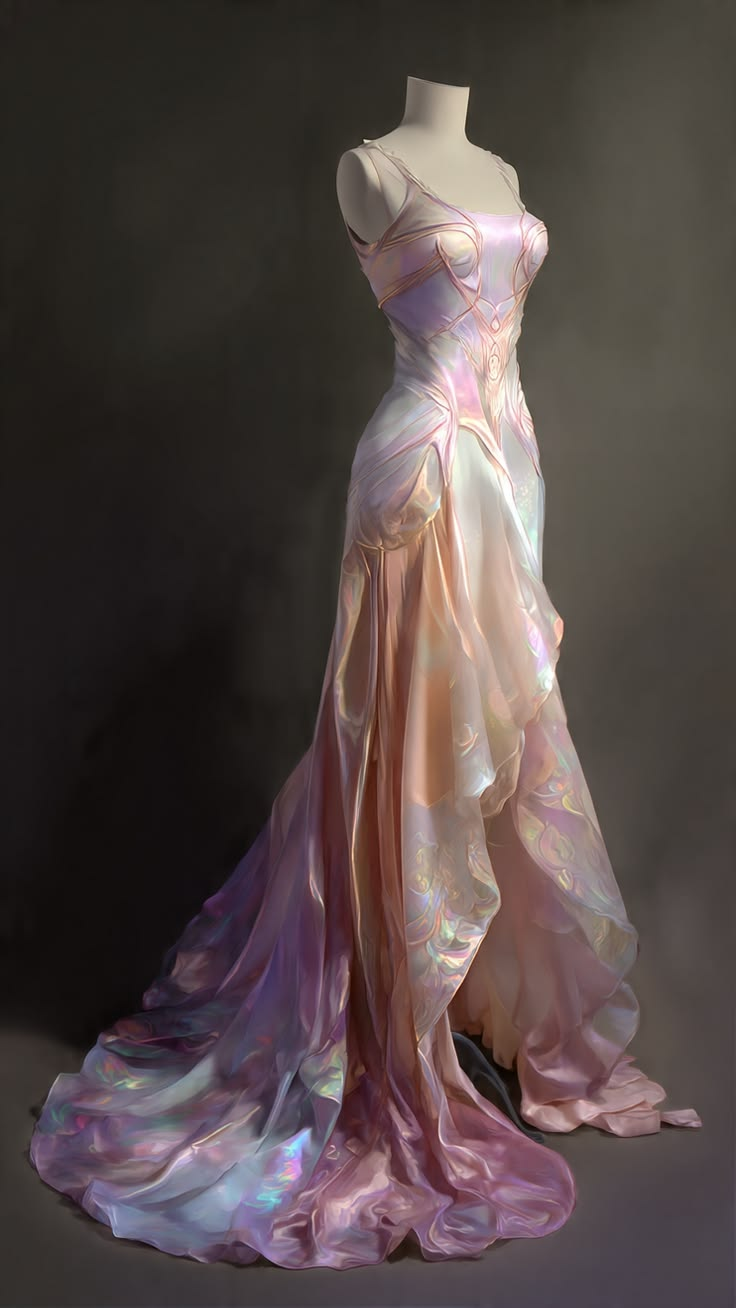 ✨Girlhomeshops-Spaghetti Strap Iridescent Ombre Holographic Satin Mermaid Long Prom Gown gh10235