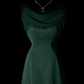 Dark Green Vintage Satin Evening Gown, Off‑the‑Shoulder Cowl Draped Neck, Fitted Waist, A‑Line Floor‑Length Skirt, Formal Prom Party Dress gh8888