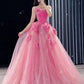Rosa Blumen Langes Samt Tüll Quinceanera Kleid Ballkleid Abendkleid gh4885
