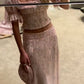 Robe deux-pièces rose en tulle à manches courtes et perles | Robe maxi élégante et luxueuse à encolure carrée découpée, idéale pour une soirée de gala gh6465