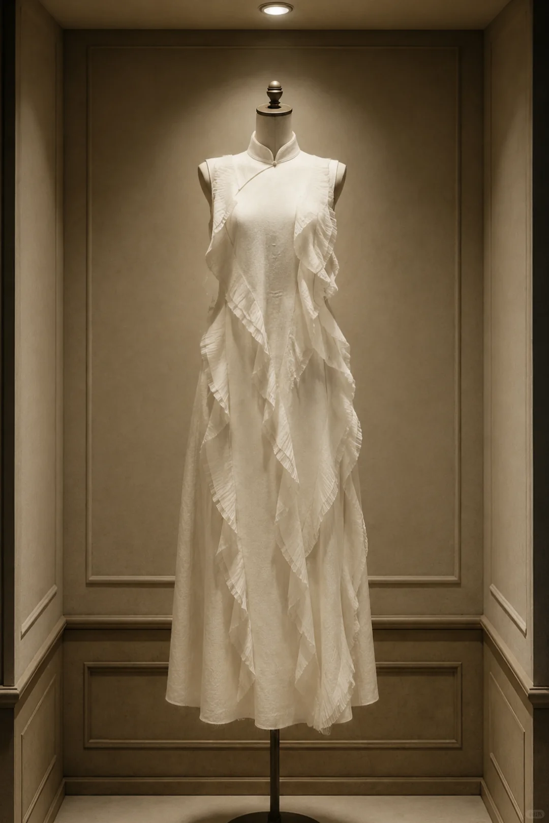 ✨Girlhomeshops-Off White Cascading Ruffle Flowy Long Cheongsam Qipao gh10443