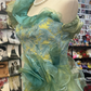 Robe de soirée longue en satin et tulle, élégante, dégradé de couleurs, style rétro, florale exquise, jaune et vert, gh4139