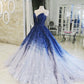 Blue Shiny Elegant V-Neck Applique Gradient Long Ball Gown Prom Dress Evening Dress Adult Ceremony Dress gh3104