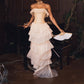 Robe de soirée blanche vintage en mousseline de soie, coupe trapèze, épaules dénudées, longue, à volants, robe de bal, gh3658
