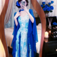 Blue‑White Ink‑Wash Spaghetti Straps Evening Gown, Chiffon Cape Set Tie‑Dye Print Long Prom Dress gh9134