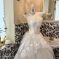 White Strapless Printed Waist-Cinched Puffy Skirt Romantic Dress, Wedding Gown gh7569