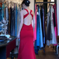 Wide Strap V Neck Bright Red Evening Gown Ruched Bodice Front Slit Mermaid Long Prom Dress gh9698