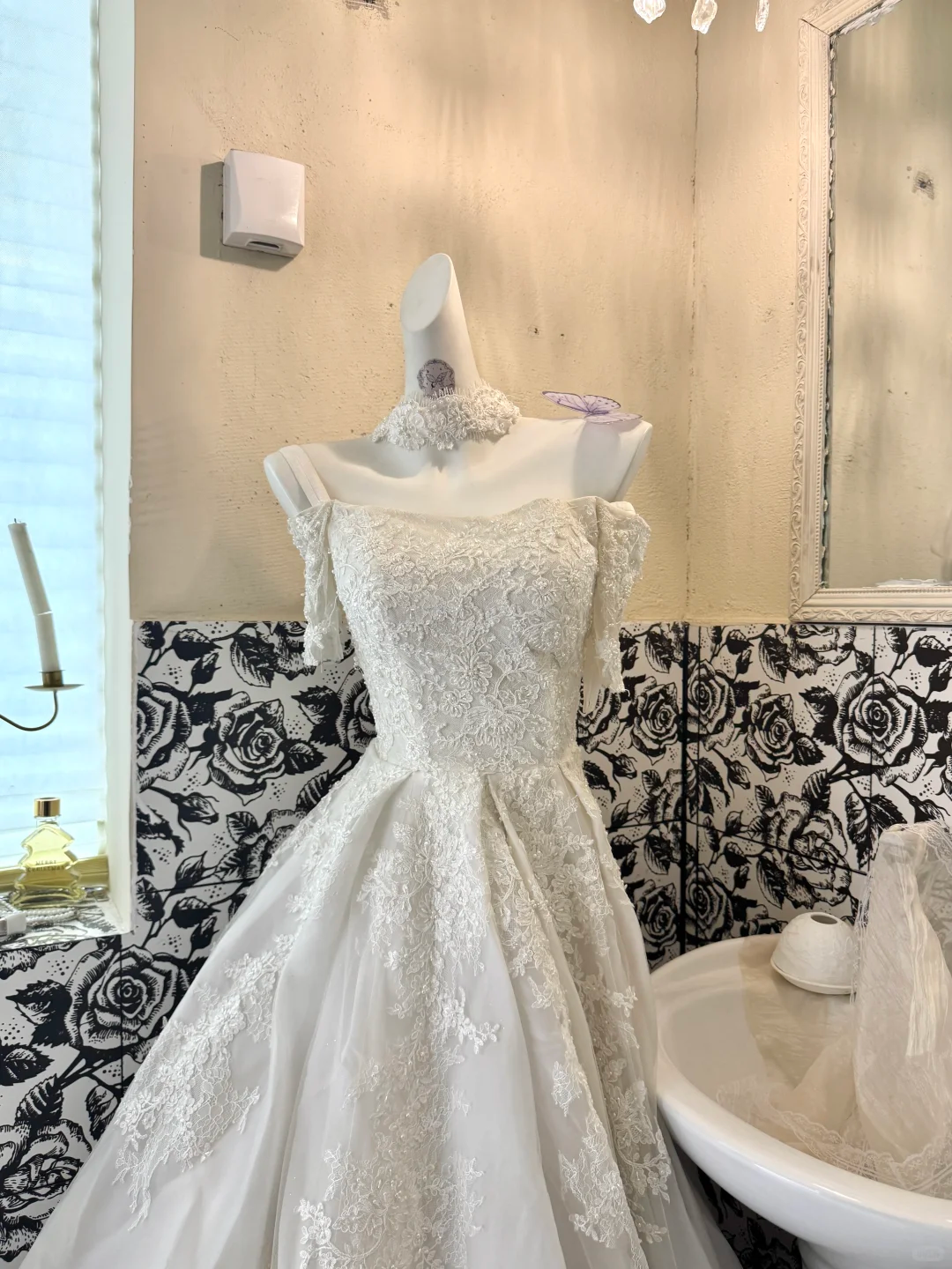 White Off-the-Shoulder Exquisite Embroidered Waist-Cinched Full Flared Skirt Long Romantic Dress, Wedding Gown gh7761