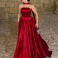 Robe de bal bordeaux en satin à col halter | Robe longue de gala élégante et luxueuse avec traîne nouée à la taille gh6474