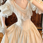 Off‑White Puff Sleeve Fitted Waist Vintage Palace‑Style Full Flared Skirt Long Prom Gown, Wedding Dress gh8607