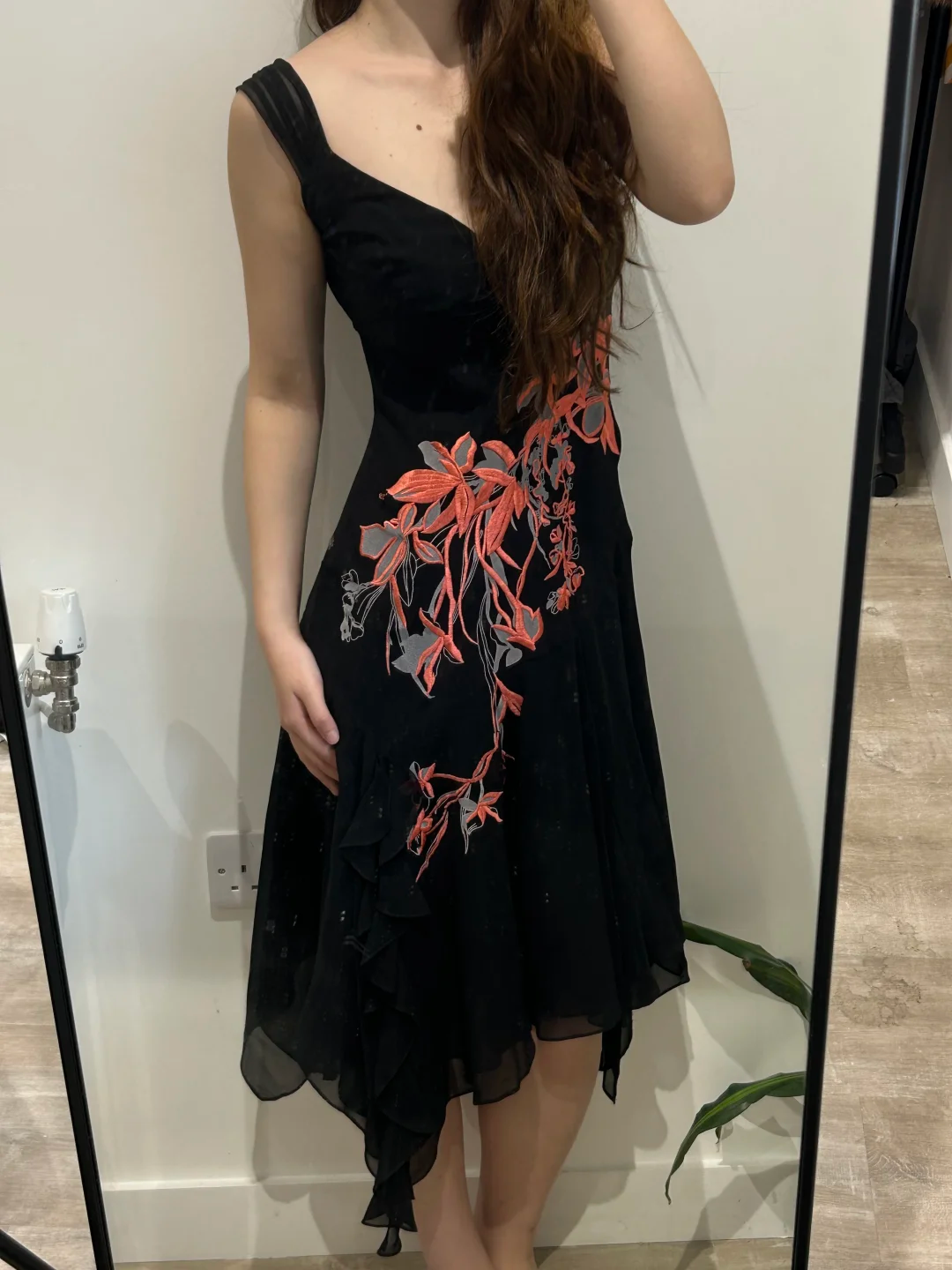 Black Vintage Luxury Embroidered Spaghetti Strap Fitted Waist Slim Prom & Evening Party Dress gh8448