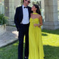 Robe de soirée longue en mousseline de soie élégante à la mode jaune robe de soirée pour invités de mariage gh3430