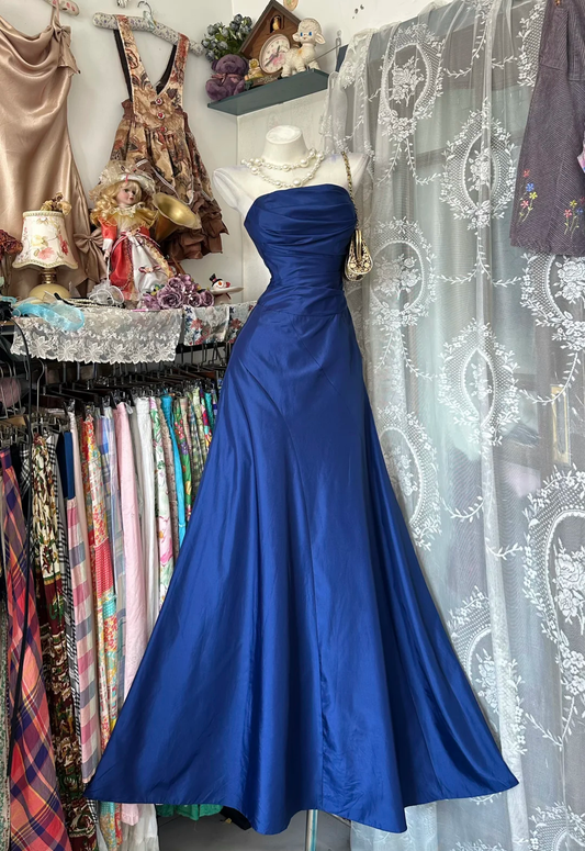 Elegant Vintage Blue Strapless Fitted Waist Slim Long Prom & Evening Party Dress gh8478