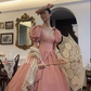 Vintage Pink Puff Sleeve Fitted Waist Princess Flared Skirt Prom & Evening Party Dress gh8498
