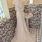 White Lace Overlay Satin Spaghetti Straps Cinched Waist Sexy Long Romantic Dress, Wedding Gown gh7827
