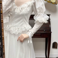 Ivory Vintage Lace High‑Neck Puff‑Sleeve Tie‑Cuff A‑Line Short Train Wedding Dress gh8774