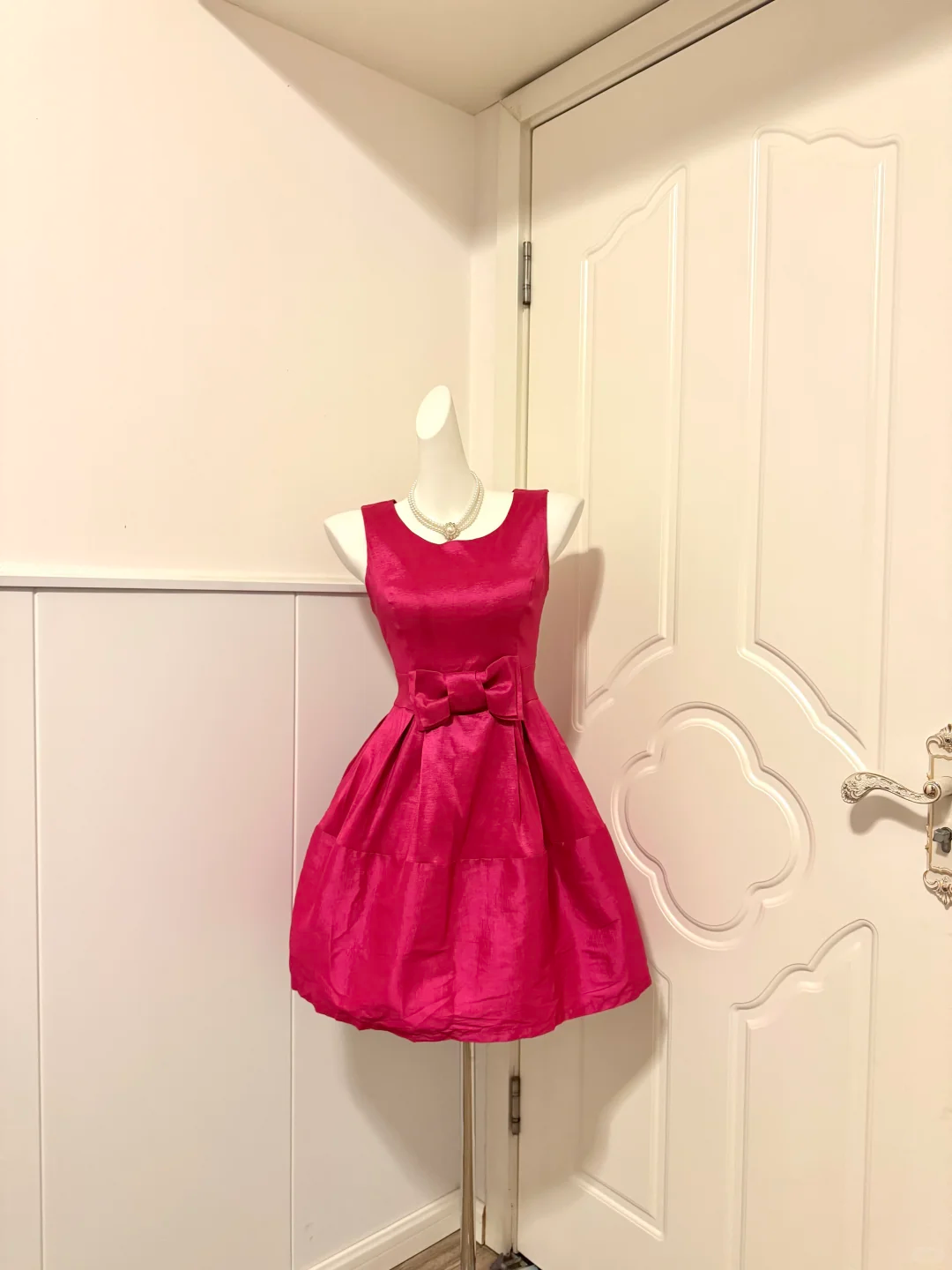 Fuchsia Vintage Homecoming Dress Sleeveless Round Neck A-Line Cocktail Party Gown with Bow gh9363