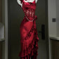 Girlhomeshops--Burgundy Sexy Bodycon Halter Multi-layered Satin Slit Prom Dress Party Dress gh5450