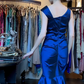 One Shoulder Royal Blue Satin Evening Gown Ruched Rhinestone Detail Mermaid Long Prom Dress gh9685