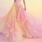 ✨Girlhomeshops-Pink Yellow Ombre Tiered Ruffle Tulle Prom Dress gh10167
