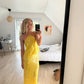 Costume deux pièces jaune brillant à paillettes, robe longue de vacances en bord de mer, robe de soirée gh4860