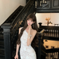 Women Romantic White One Shoulder Homecoming Dress 3D Floral Lace Bodycon Short Party Dress gh9422
