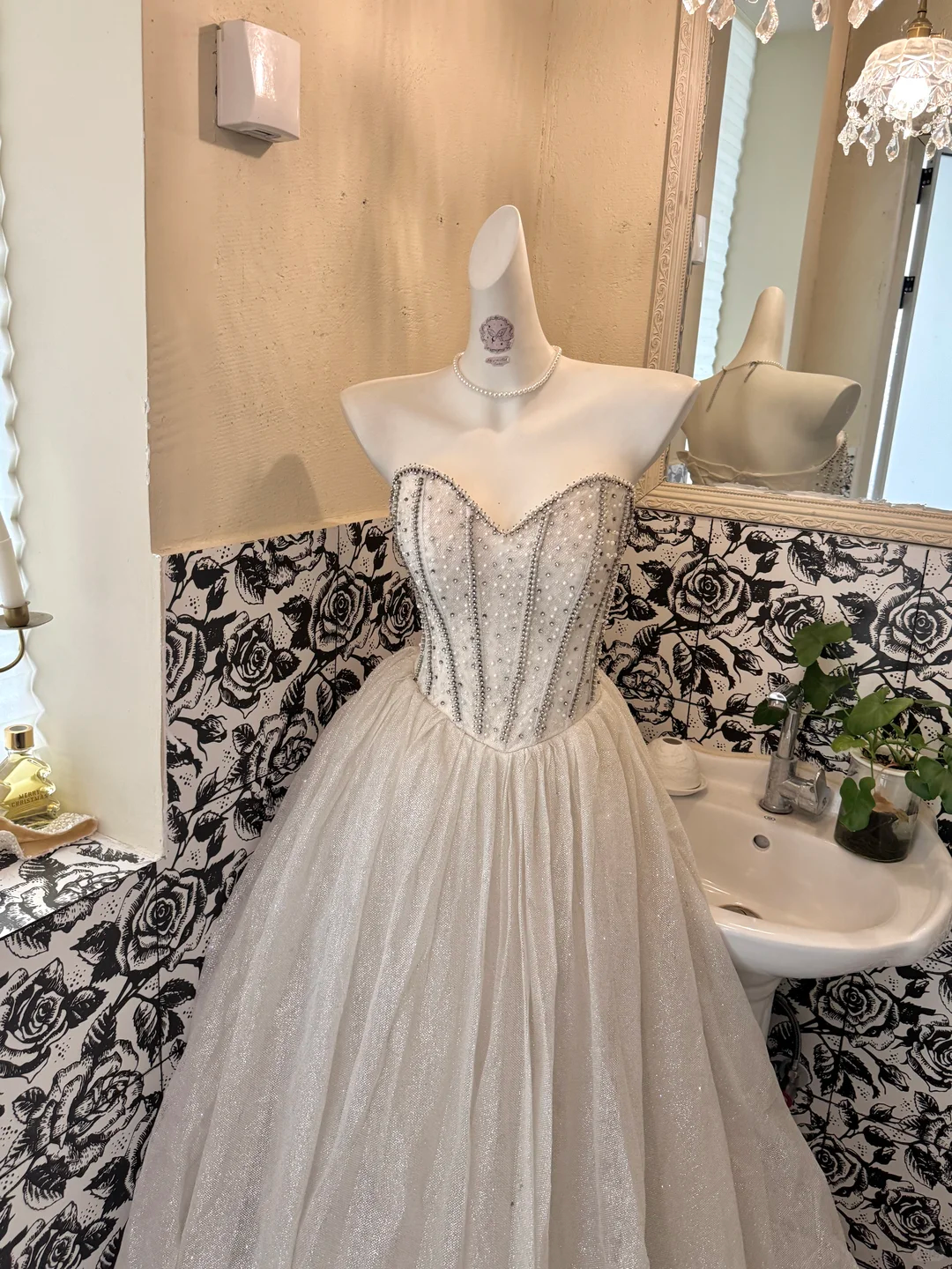 Ivory Shawl with Silver Rhinestones, Waist-Cinched Full Flared Skirt Elegant Romantic Dress, Wedding Gown gh7684