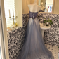 Dusty Blue Strapless Waist-Cinched Full Flared Skirt Romantic Dress, Wedding Gown gh7649