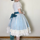 Vintage Gradient Blue Puff Sleeve Fitted Waist Flared Skirt Prom & Evening Party Dress gh8497